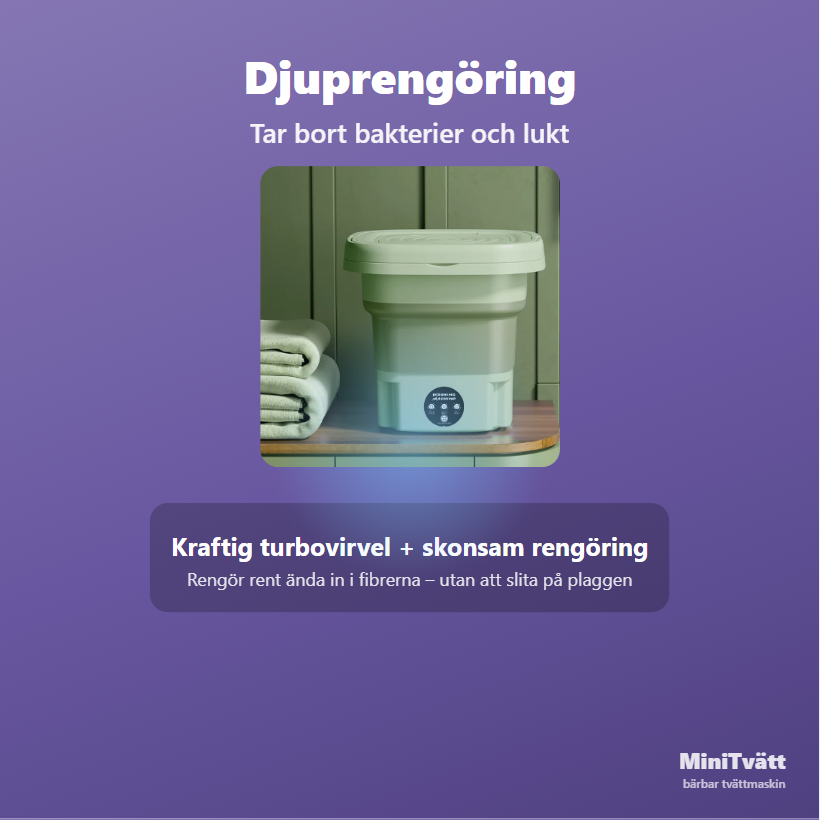 Mini tvättmaskin med djuprengöring som tar bort bakterier från kläderna
